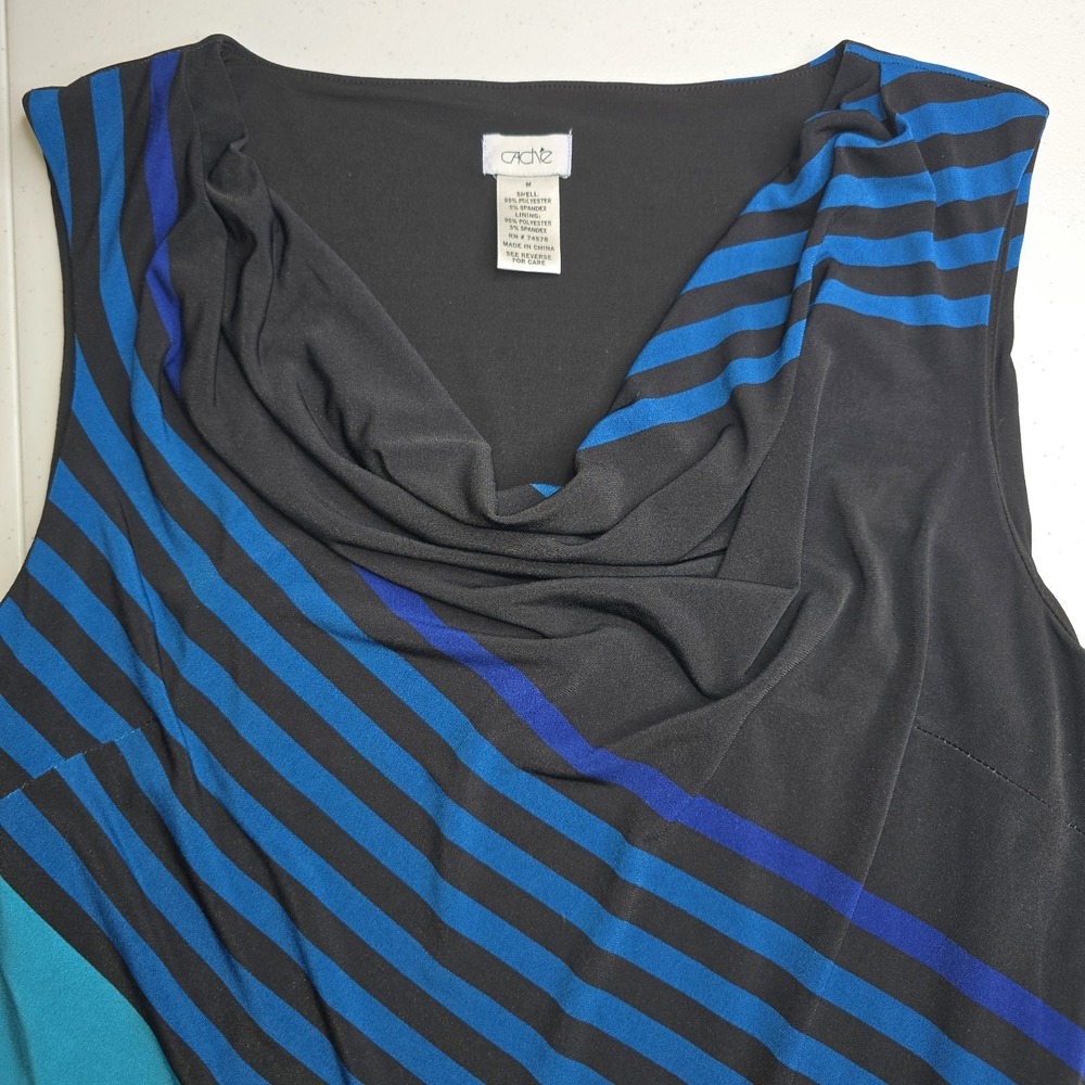 CACHE Sleeveless Medium Cowl Neck Sheath Dress Blue Black NO BELT -2639